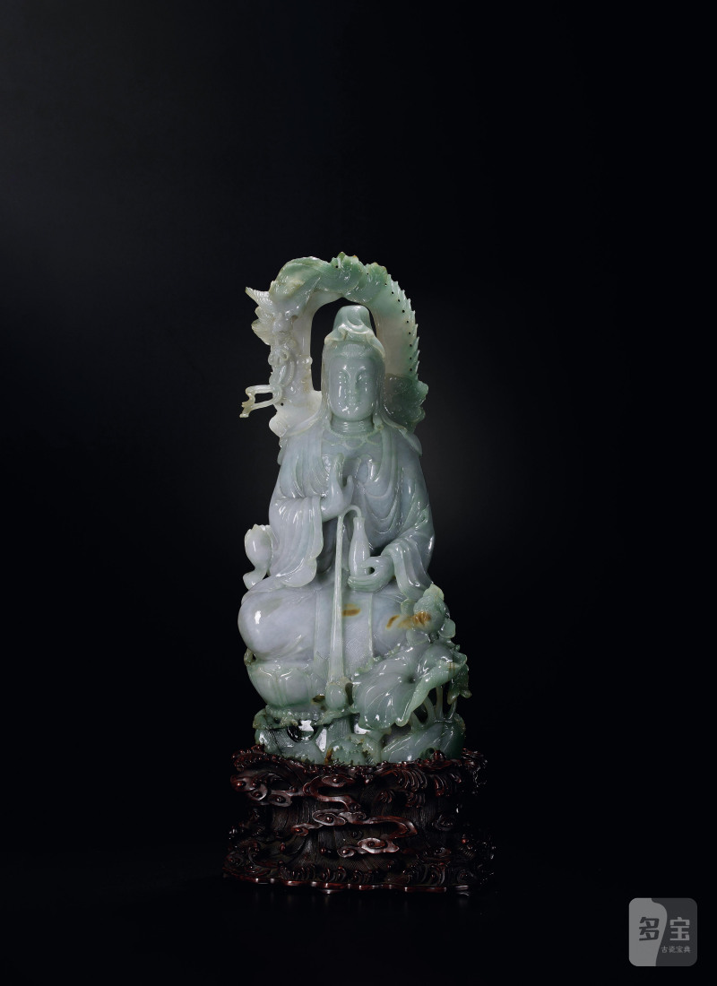 民国  翡翠观音，原木座